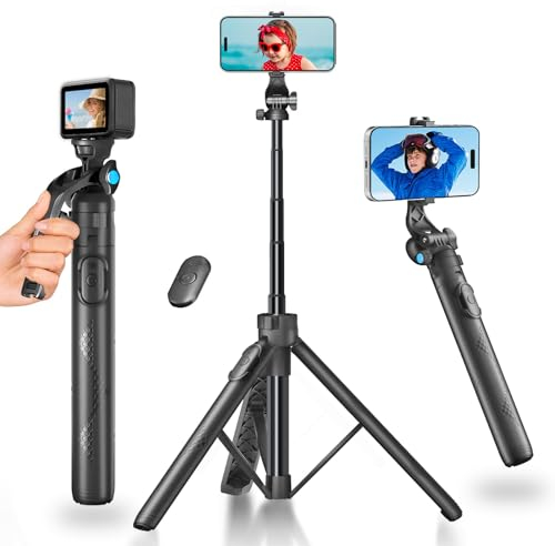 Lusweimi 160 cm Selfie Stick Stativ, 360° Drehbar 4 in 1 Selfie Stick mit Abnehmbarer Fernbedienung,Handy Stativ Kompatibel mit iPhone/Android/Gopro für Selfie/Video/Live Streaming/Vlogging
