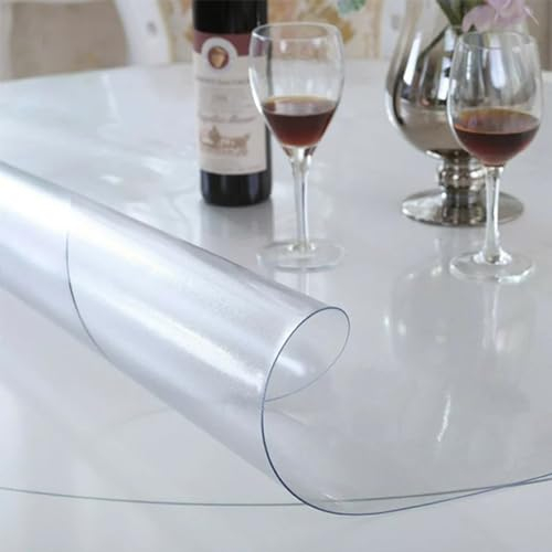 Rund Tischschutzfolie Mattiert Transparent 80cm - Tischdecke Meterware, Dicke 2mm - Wasserdicht, 65°-Fase, Hautschutz Durchsichtige Schreibtischunterlage, Tischdecken für Biertische, Matt 2mm