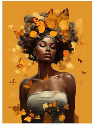 veces Abstrakte Frau Schwarz Poster, Schmetterlinge und afrikanische Frauen Schwarze Frauen Leinwand Gemälde Kunstdruck, Leinwandbilder Für Wohnzimmer Wandkunst Dekor - 70x110cm Ungerahmt