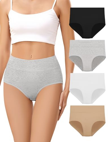 VOENXE Culotte Femme Coton Taille Haute,Slip Post Partum Accouchement | sous-Vêtements Élastique,Cotton Underwear Women High Waist,Soft Confortable Panties,Ladies Full Briefs,Lot 4 Pack
