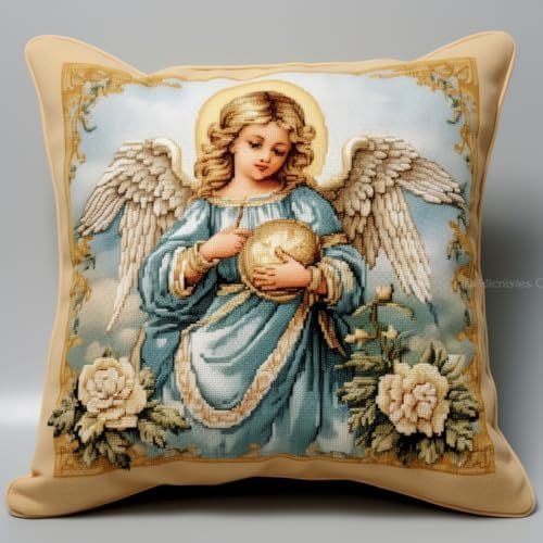 Taxpy DIY knüpfkissen mit vordruck Engelsmuster-Knüpfkissen-Sets für Erwachsene，DIY-Häkelgarn-Sets，Stick-Sets，Kissenbezug 17x17in