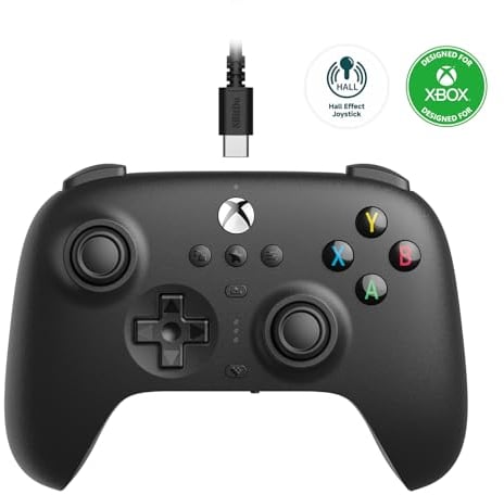 AKNES 8Bitdo Ultimate Mando con Cable para Xbox Series X|S, Xbox One, Windows 10/11, Gamepad con Joysticks de Efecto Hall, Conector de Audio de 3.5mm - Licencia Oficial (Negro)