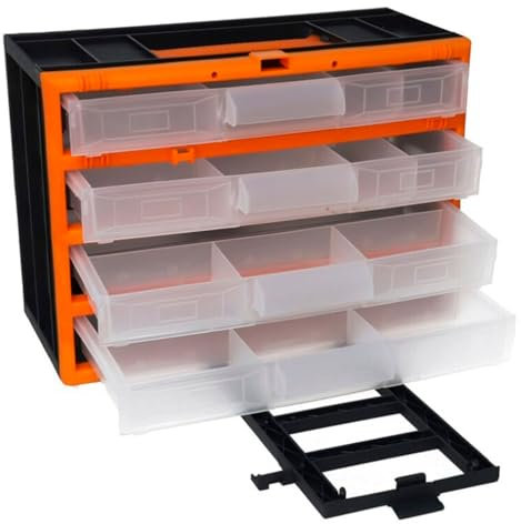 AC - Caja organizadora de Herramientas, clasificador con 4 cajones Transparentes, cajonera plástico, módulo, Estante para Tornillos, Bricolaje - 31 x 16,5 x 22 cm
