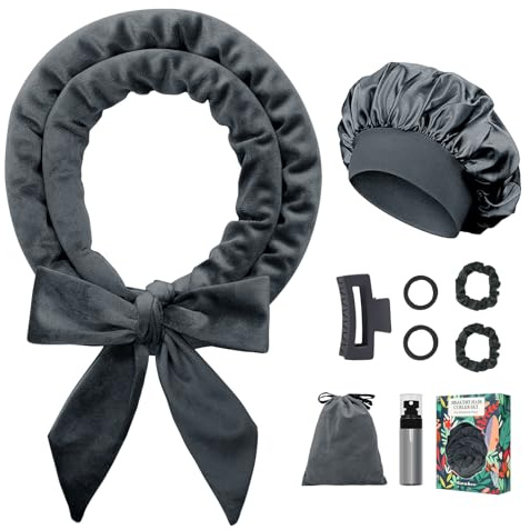 Gwabee Lockenwickler ohne Hitze, zum Schlafen über Nacht, 177,8 cm lang, weicher Lockenwickler, keine Hitze, Curling-Stirnband, Band für lange Locken, 9-teiliges Lockenstangen-Set, Grau