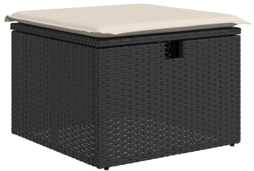 Gecheer Gartenhocker, Hocker mit Stauraum, Sitzhocker, Kissen, Schwarz 55x55x37 cm Poly Rattan