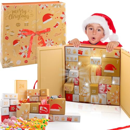 Wiederverwendbar Bunte Adventskalender Boxen, Adventskalender Zum Selbst Befüllen,24 Stück Weihnachtskalender Party Schachteln,Advents kalender Geschenkbox,Diy-Weihnachtskalender Bastelset (Huang)