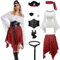 AJGEGJE Costume de pirate pour femme avec ceinture, foulard, cache-œil - Ensemble médiéval pour Halloween et cosplay (taille S)