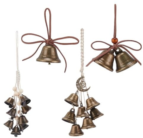 PH PandaHall 4pcs Christmas Bells Witch Bells for Door Knob Protection Witch Wind Chimes Bells Witchcraft Bells Christmas Hanging Bells Antique Home Protection Bells for Christamas Tree Home Decor