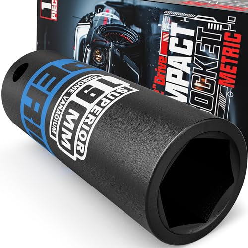 KIRXST 1/2 Drive 19mm Deep Impact Socket, 6 Point CR-V Deep Socket, 78mm Length, Auto Trucks Car Tires Repairing DIY Mechanic Tool