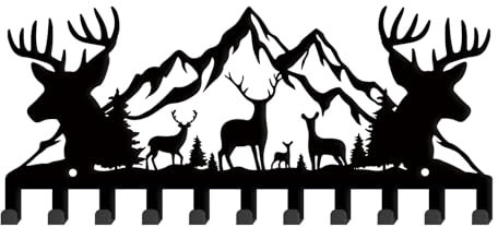 SUPERDANT Porte Clef Mural en Forme de Cerf avec 11 crochet pour Clés de Ferme pour Porte Clé Mural de Montagne Organisateur de Clés en Métal Crochets pour Clés pour Laisse de Chien Cuisine Maison