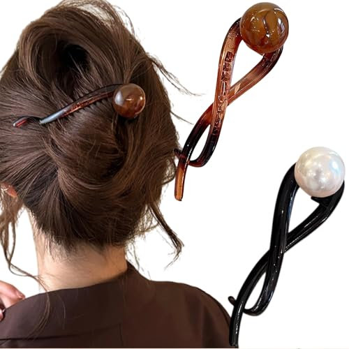 Kinretixia 2 elegantes horquillas francesas con perlas para el pelo, pinzas para el pelo, pinzas para el pelo para mujer, horquillas francesas, pinzas para el cabello