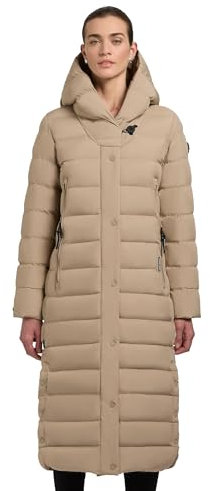 khujo Damen extralanger Wintermantel Steppmantel mit großen Taschen Teiva2-YM Tao Sand Gr. L