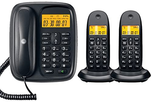 CAFIEDR Téléphone Filaire + combiné sans Fil, avec Blocage des appels indésirables à 100% et répondeur, rétroéclairage Orange Facile à Lire, Haut-Parleur, Appel à Trois, télépho(3 pièces Noires)
