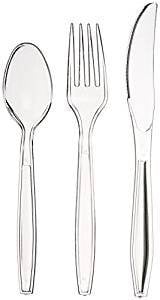 Pack of 150 Strong Premium Quality Reusable Cutlery Set Clear, 50 Spoons, 50 Forks & 50 Knives, Strong and Durable Cutlery Set for Birthday Party, Business Events, Christmas Party Cutlery Set
