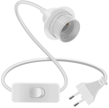 HuaLiSiJi E27 Lampenfassung mit Schalter E27 Steckdose Kabel mit Schraubring für Lampenschirm Geeignet für Hängende, Vertikale Leuchten, DIY-Beleuchtungskabel (Weiß, 3.5m)