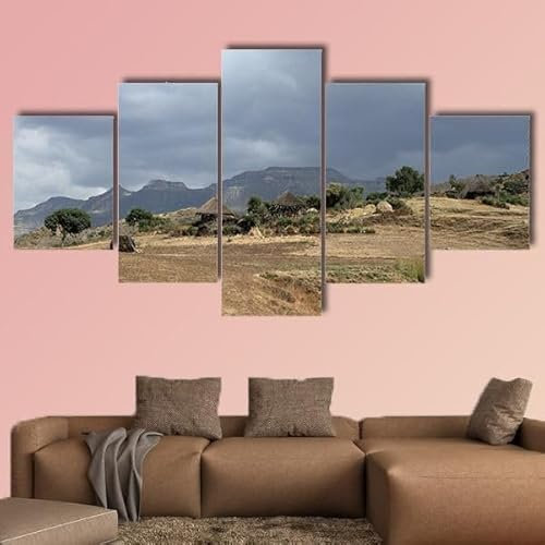 FatAco 5 Stk Kunstdrück Leinwand Wandbilder Ölgemälde Landwirtschaft in Afrika Leinwanddrucke Moderne Gerahmt Gemälde für Home Wanddeko