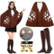 YeahBoom Rentier Karneval Damenkostüm, Reh Bambi Cape mit Kapuze, Rentier Geweih Haarreif, Glitter Gesichtstattoo, Reh Kostüm Damen, Geeignet für Weihnachts Faschings Cosplay Mottoparty