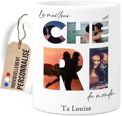 Cupdarling® Tasse Personnalisable Meilleur Chéri - 5 Photos - Idee Cadeau Original Pour Homme - Mug Personnalisé Pour Chéri - Cadeau Pour Un Amour Spécial - 330 mL Céramique