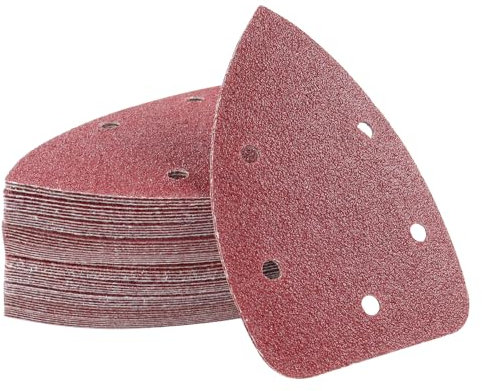 Henxing Schleifpapier Dreieckschleifer, 60 Stück Delta Schleifpapier Klett 140x90 mm Schleifdreiecke Schleifblätter 5 Loch, 40/60/80/120/180/240 je Korn x 10, für Deltaschleifer & Multischleifer