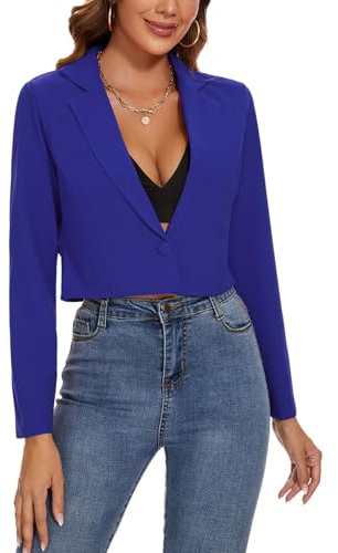 MINTLIMIT Cropped Blazer Jackets for Women Long Sleeve Suit Jacket One Button Casual (Deep Blue L)
