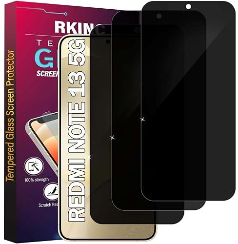 RKINC Protector pantalla privacidad para Xiaomi Redmi Note 13 5G, [3 Piezas] [No es Compatible Huellas Dactilares ID] Cristal templado película de vidrio, Ángulo de privacidad mejorado
