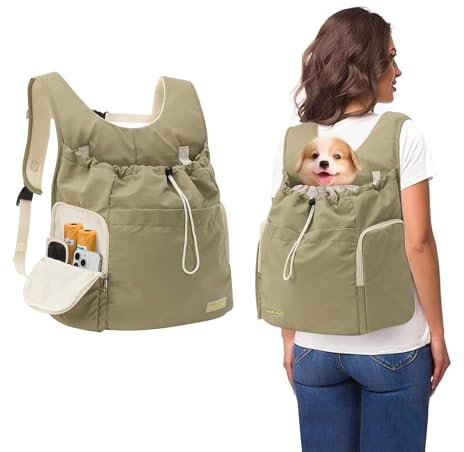 Galatée Zaino Portaoggetti Frontale Per Cani, Trasportino Regolabile Per Gatti, Ventilato Per Cani, Per Escursioni, Campeggio, Viaggi, Zaino Da Viaggio Per Cani In Rete Ventilata(Verde Militare)
