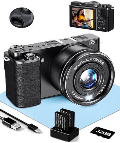 Fine Life Pro Appareil Photo numérique 1080P, 48 mégapixels 12x, Zoom Optique 12x, stabilisateur d'image Optique Vlog