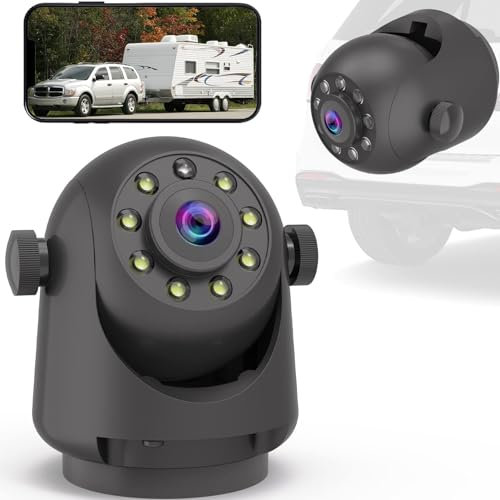 GREENAUTO WiFi Magnetic Hitch drahtlose Nachtsicht Rückfahrkamera, wiederaufladbare Batterie, geeignet für iPhone Android, einfach zu montieren Schwanenhals Boot Reise Anhänger RV