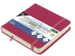 Skizzenbuch Kangaro 12x12cm Ruby PU Hardcover 80 Blatt 140 Gramm cremefarbenes Papier mit Gummiband und Band