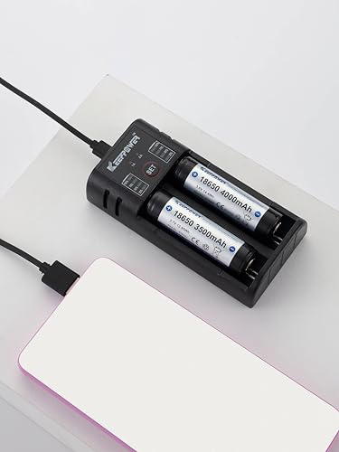 Keeppower K2 2-Bay Battery Charger for 26700/26650/26500/21700/18650/18500/18350/17650/17500/16650/16340/14650/14500/14430 & AA/AAA/A/SC/C/F6 Rechargeable Batteries (Battery Not Included)