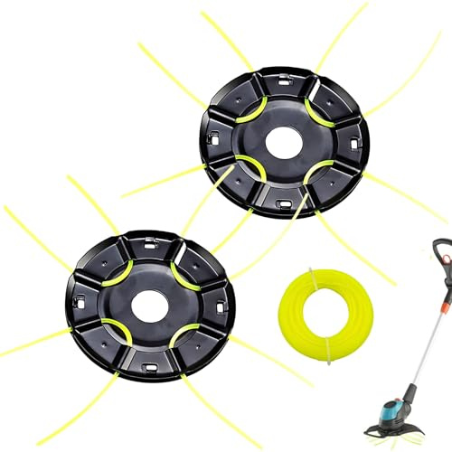 Unkrautbürste für Freischneider, 2er Unkrautbürste für Motorsense, Mähkopf Ersatzfadenspule für Rasentrimmer mit 15m Nylon Faden Wildkrautbürste & Freischneider Zubehör für Akku Rasentrimmer (25.4mm)