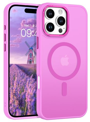 DOMAVER Cover Magnetica per iPhone 16 Pro Max 6,9 Pollici,Compatibile con MagSafe,Custodia Traslucida Opaca, Anti-urti, Resistente ai graffi, Anti-Impronte, Sottile, Rosa Fucsia