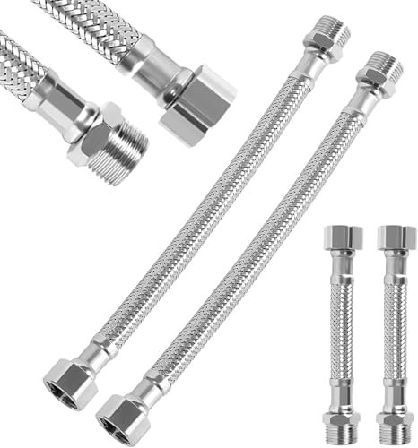 Tubo flessibile 3/8, confezione da 4 pezzi, in acciaio inossidabile 304, flessibile, rinforzato, 3/8, prolunga flessibile per rubinetto, bagno e WC (20 cm/10 cm)