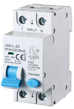 gloca Interruttore Magnetotermico Differenziale 1P+N 30mA 220V 6KA 2 Moduli DIN Classe A (20 Ampere)