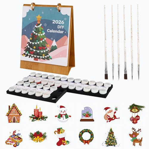 Malen Nach Zahlen Kalender 2026: DIY Tischkalender Wandkalender 2026 - Kalender Malen nach Zahlen Kit für Erwachsene, mit Pinsels Und Acrylfarbe für Home Deko,Geschenke (grün)
