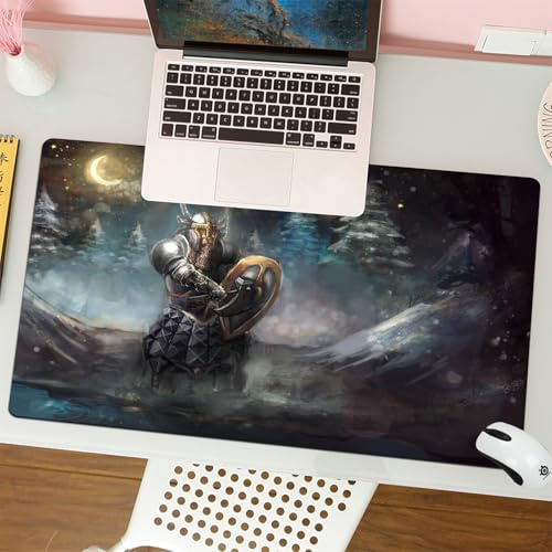 QRFASFZO Mouse Pad 31.5 × 12 inch Extended Large Mouse Mat Desk Pad, Stitched Edges Mousepad,Non-Slip Rubber Base,Fantasy, dwarf knight of Medival in a gothic shield at Battle Pla,Gaming Mouse Pad XL
