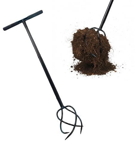 Relaxdays Gartenkralle mit Stiel, 4 Zinken, rutschfeste Griffe, schwarz | 100 cm hoch, Unkrautstecher & Kultivator, Stahl