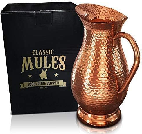 Classic Mules Reines Kupfer Pitcher - Extra Large 70 Unzen - Hammered Copper Wasserkaraffe für Ayurveda Health - No Inner Liner