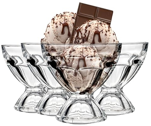 Premier Housewares Set of Four Sundae Dishes | Durably Constructed Stable Sundae Glasses | Ample Space Glass Dessert Bowl | Round Design Ice Cream Cups | Compact Dishes