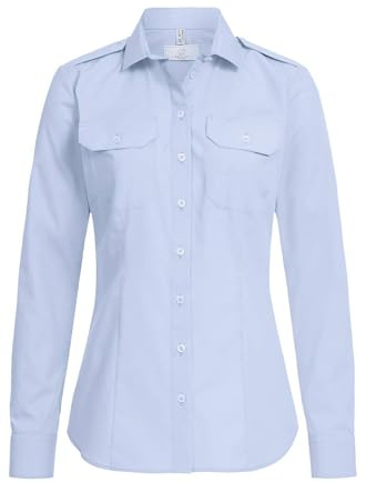 GREIFF Corporate Wear Simple Damen Pilotbluse Langarm New-Kentkragen Regular Fit Baumwollmix Oeko TEX® Pflegeleicht Hellblau 34