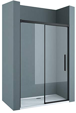 doporro Porta Doccia Scorrevole Box Doccia per Nicchia 120x195 cm Vetro Temperato Trasparente 6 mm Anticalcare con Profilo e Maniglione Nero - Teramo12K