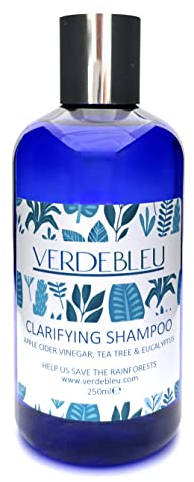 Verdebleu - 99% Natural Clarifying Shampoo - ACV, Aloe, Tea Tree & Eucalyptus. No Sulfates/Parabens, pH 5.5, Sensitive Skin. We Donate 5% of Profit to Save the Rainforest. 250ml