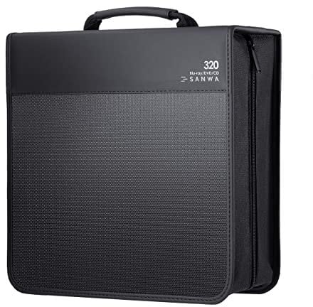 SANWA 320 Capacity CD Case, Blu Ray Case Holder, Movie Music Media Disc Wallet, Hardshell DVD VCD Binder Storage Box, Portable Zipper, EVA Protective Sleeve with Handle, for Car, Home, Office, Black