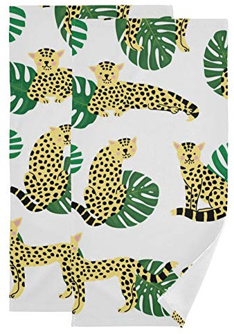 Mnsruu Handtuch-Set Leopard mit Palmblättern, Handtuch für Badezimmer, Küche, Gäste, Hotel, Spa, 2 Stück