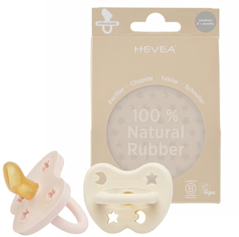 HEVEA Naturkautschuk Schnuller Kiefergerechte Form, 3-36 Monate - hygienisches einteiliges Design für Neugeborene bis Kleinkinder, BPA-frei, weich & langlebig - 2Pack (Puderrosa & Milchweiß)