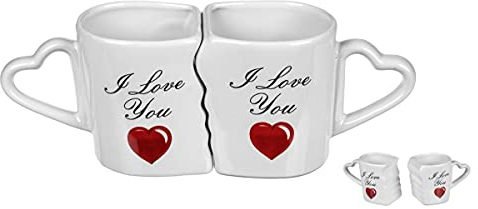CBK-MS Partnertasse I Love You Pärchen Tassen Set mit Herz Henkel Geschenk für Valentinstag Verlobung Hochzeit