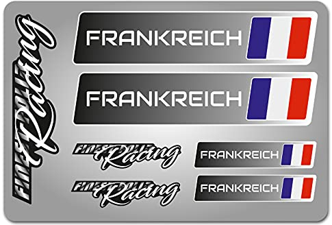 4er Set Aufkleber mit Fahne Flagge und wahlweise Name Sticker für Auto Fahrrad Motorrad Roller Helm im Rallye Racing Design R156 (13 Frankreich, Ohne Wunschname)