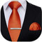 HISDERN Krawatte Herren Orange Klassische Formelle Einfarbig Krawatte und Einstecktuch mit Krawattenklammer Set Schlips Männer für Feierliche Hochzeit Party