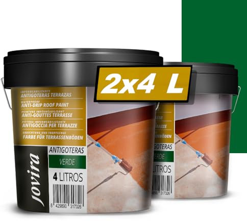 JOVIRA PINTURAS Peinture imperméable Terrasse Anti-fuite Caoutchouc élastique, peinture de terrasses empêche les fuites sur tous les types de toits et terrasses. (2x4 Liter, Vert)