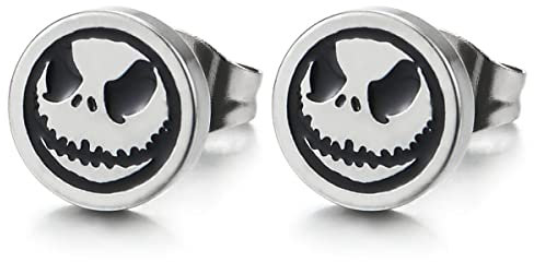 8MM Kreis Klein Monster Ohrstecker Herren Damen, Gestüt Ohrringe Edelstahl Schwarzer Emaille, Ohrschmuck, 2 Stücke, Rock